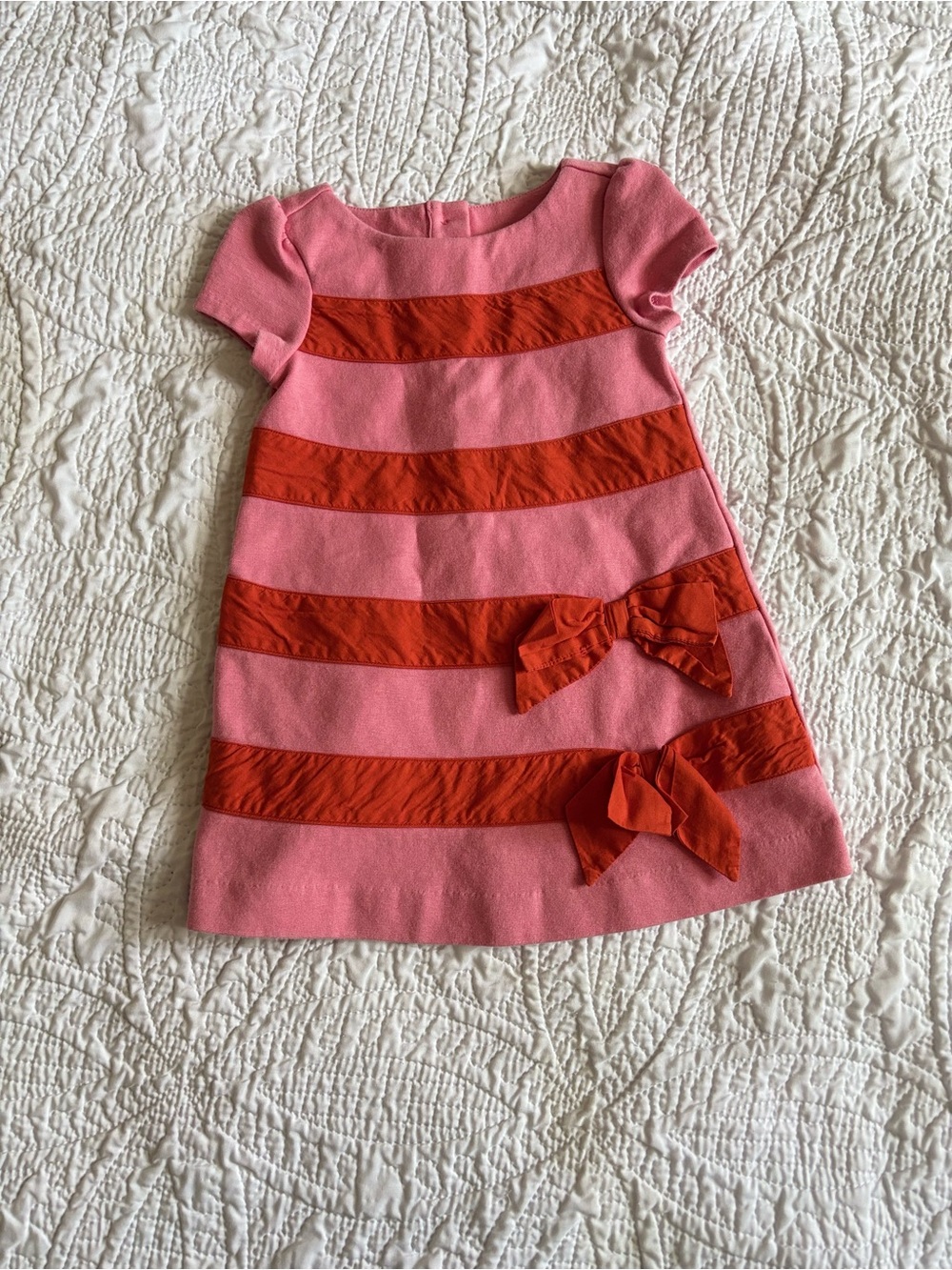 Janie and Jack Pink and Red Striped Bow Dress